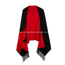 Women's Knitted Stretchable Jacquard Tassel Poncho Cape